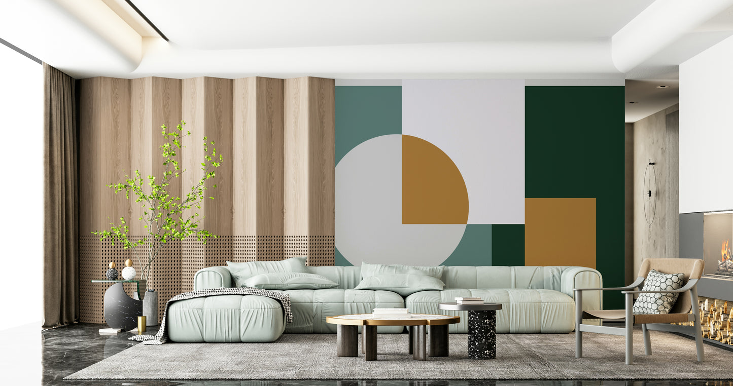 Modern Geometric Harmony artistic wallpaper. Sophisticated color palette.