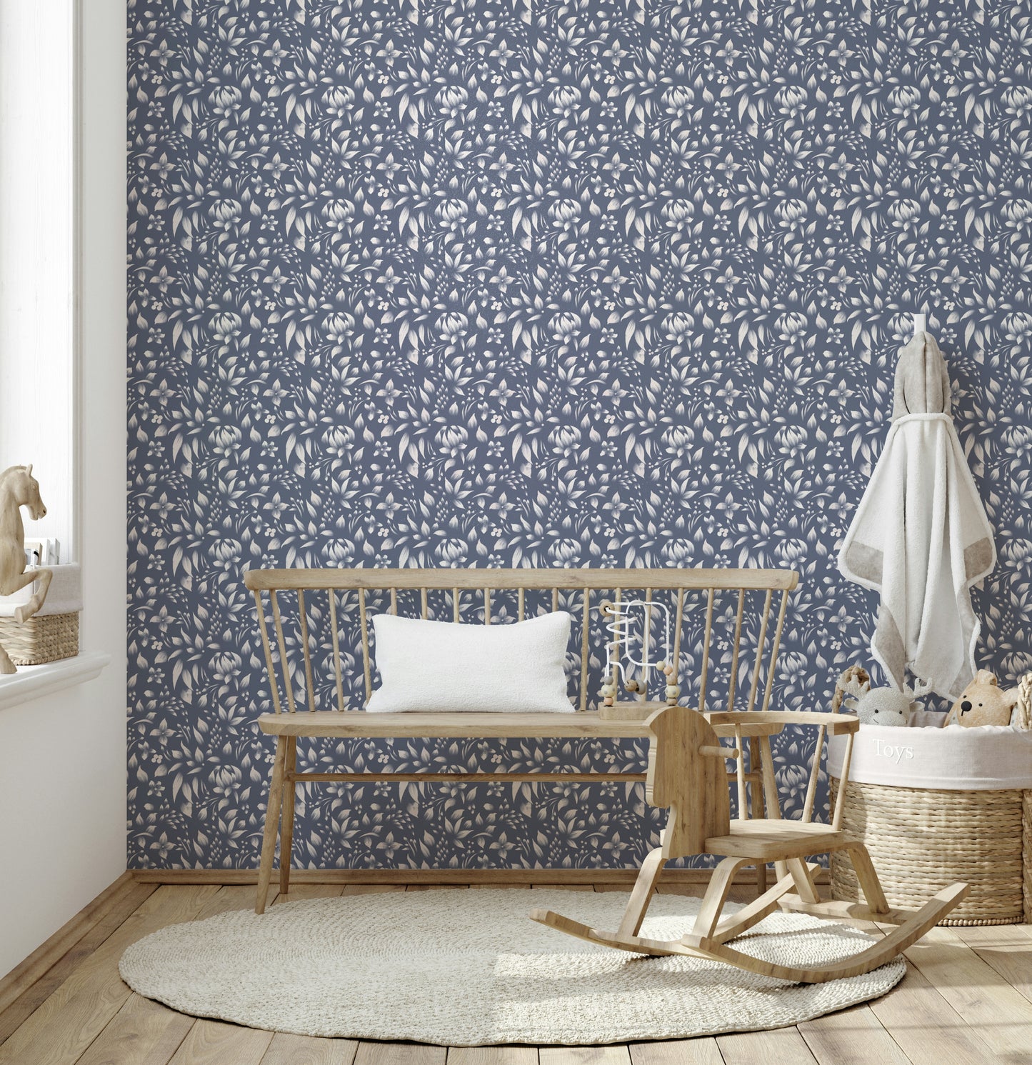 Subtle botanical wallpaper design with delicate leaves arranged in a seamless pattern.