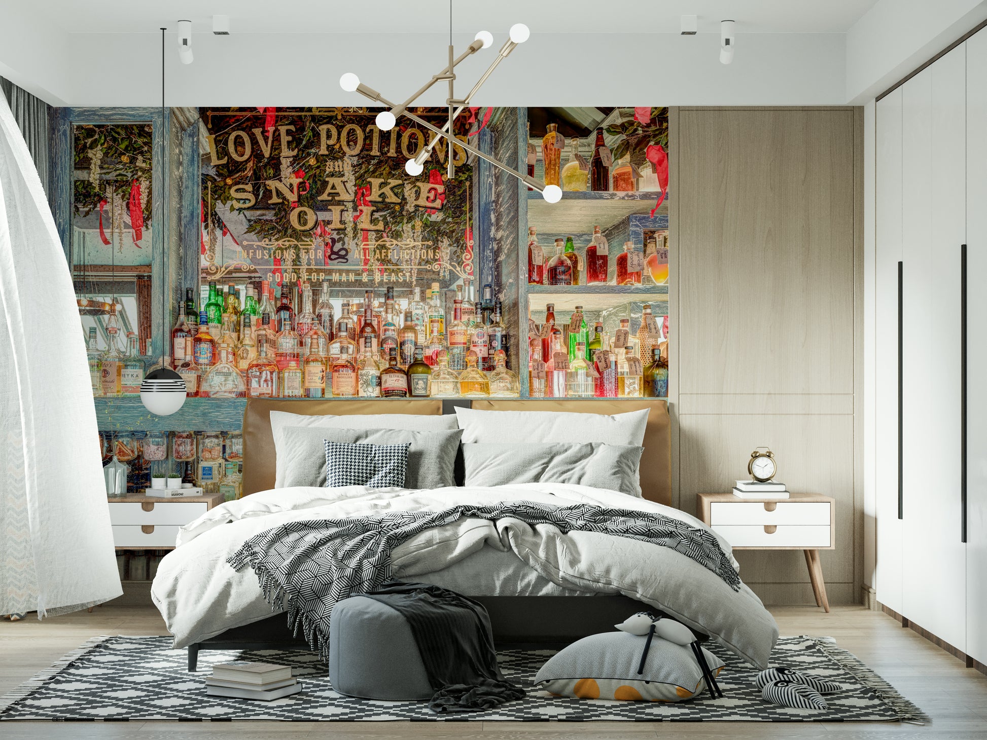 Elegant Bar Interior wallpaper for walls Luminous bar display with antique signage.