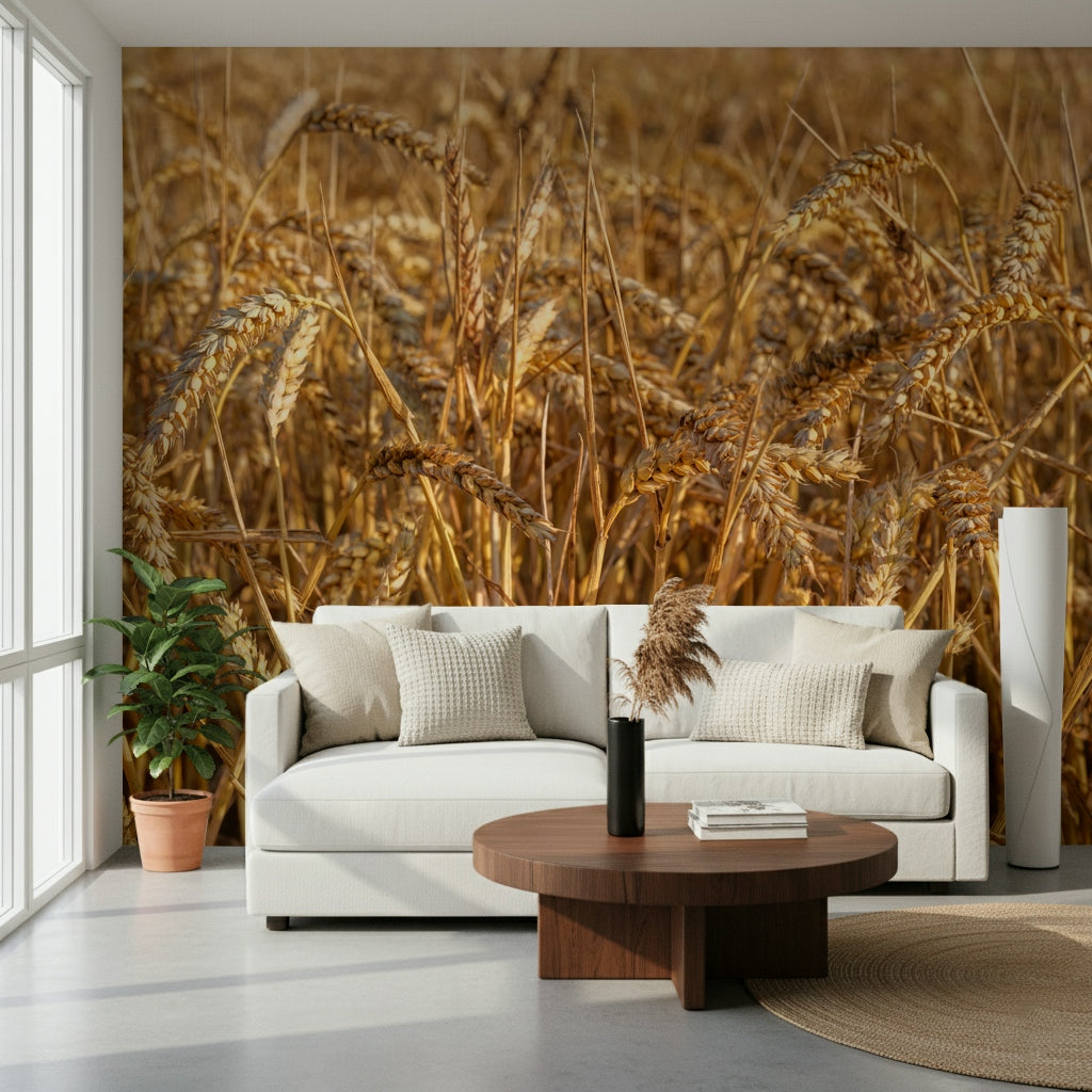 Natural texture wallcovering, Golden Wheat Field Bliss decor.