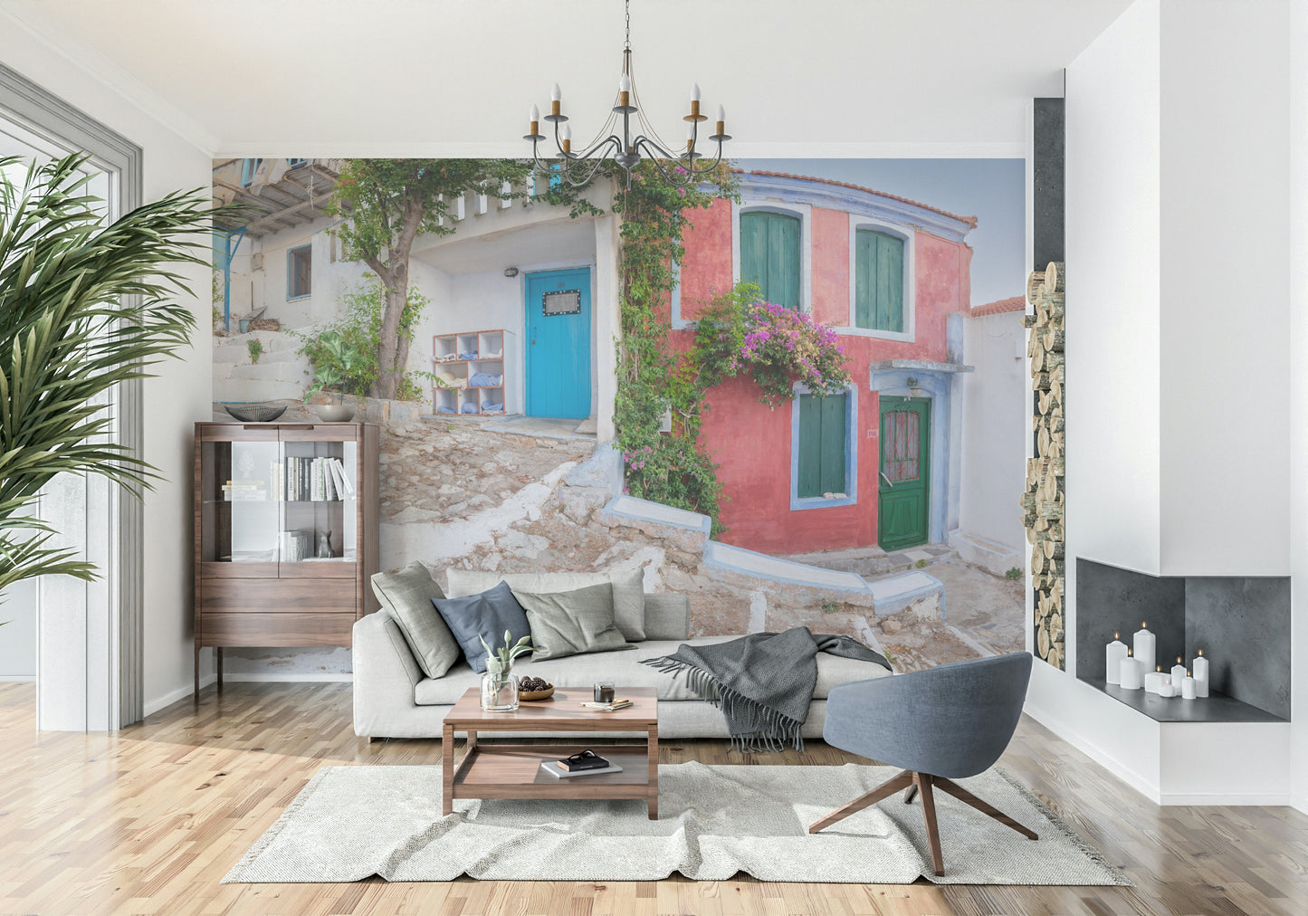 Terracotta and azure doors and shutters wall print.