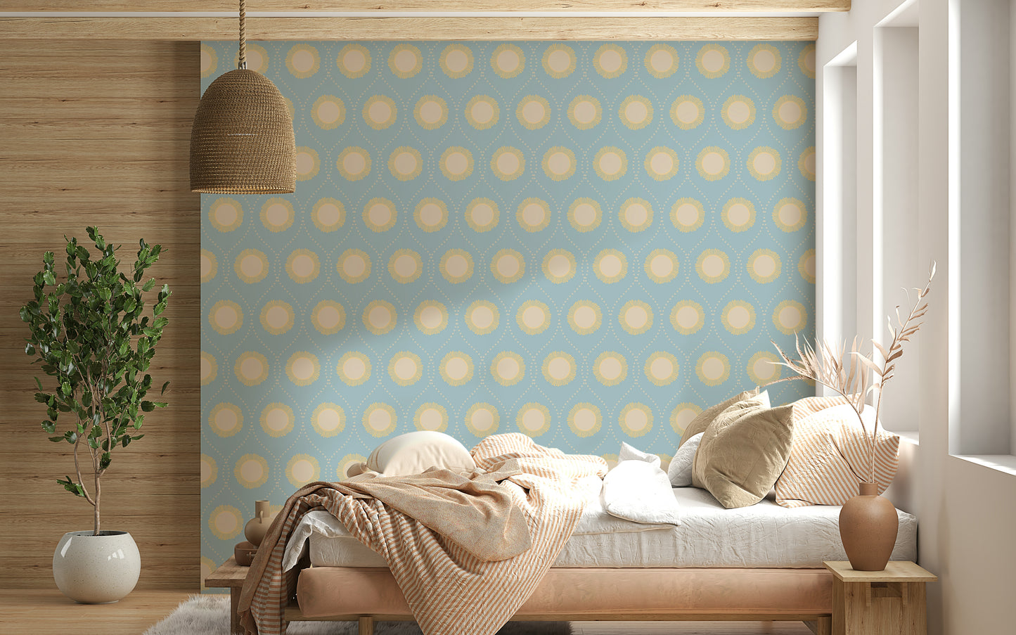 Charming Dotted Diamonds geometric wallpaper, powder blue hue.