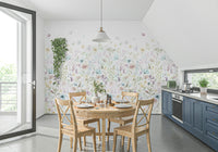 A watercolor wallpaper with delicate flowers and foliage creating a calm, whimsical scene.