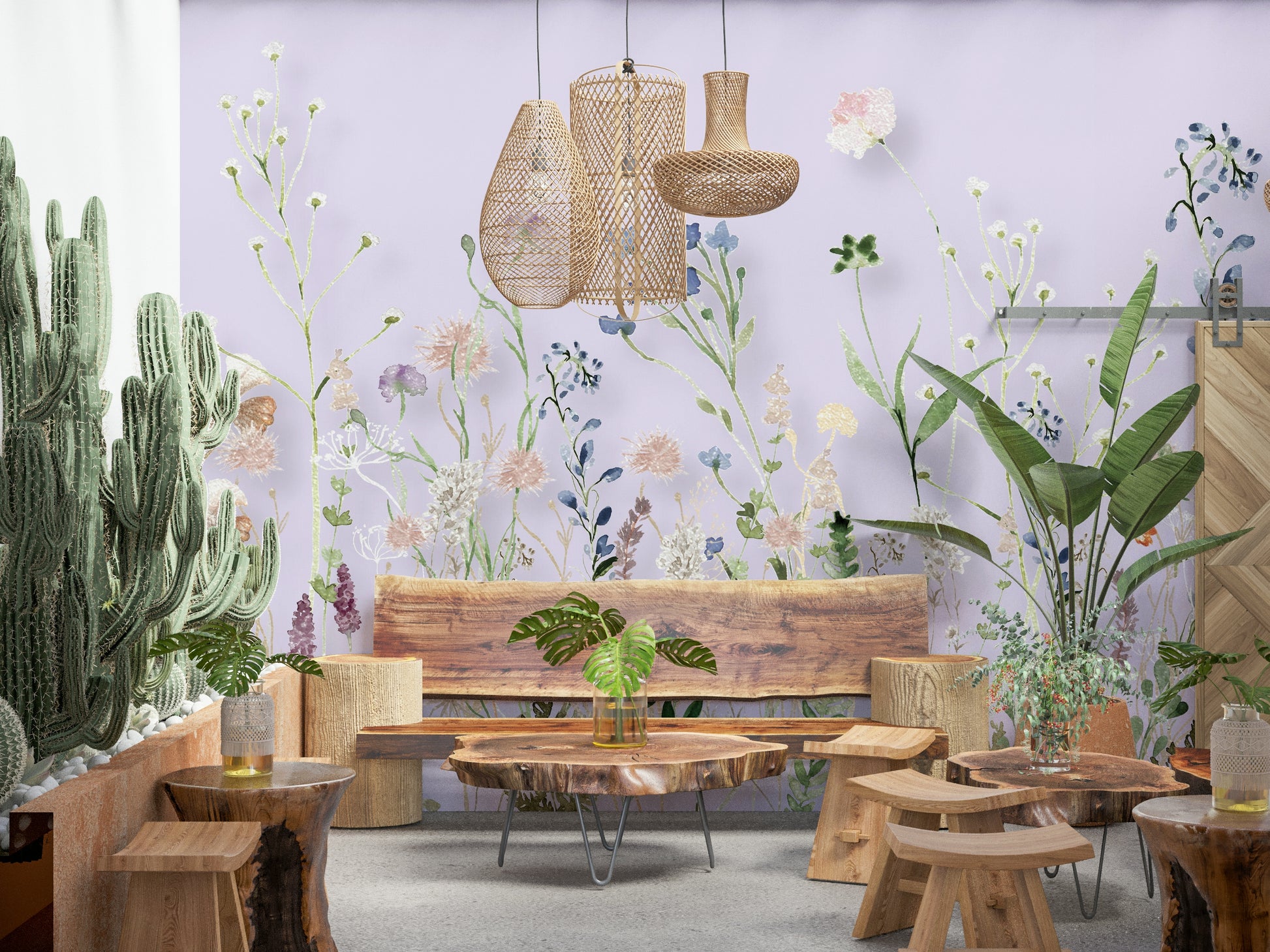 A nature-inspired wallpaper featuring a symphony of wildflowers in gentle pastel shades.