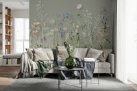 A soothing wallpaper with detailed wildflower illustrations arranged in a natural meadow style.