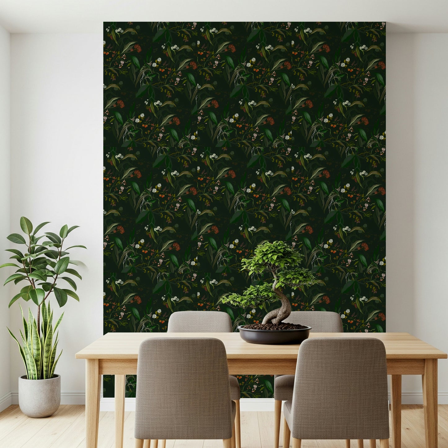 Twilight-inspired botanical pattern featuring layered leaves and dusky tones.