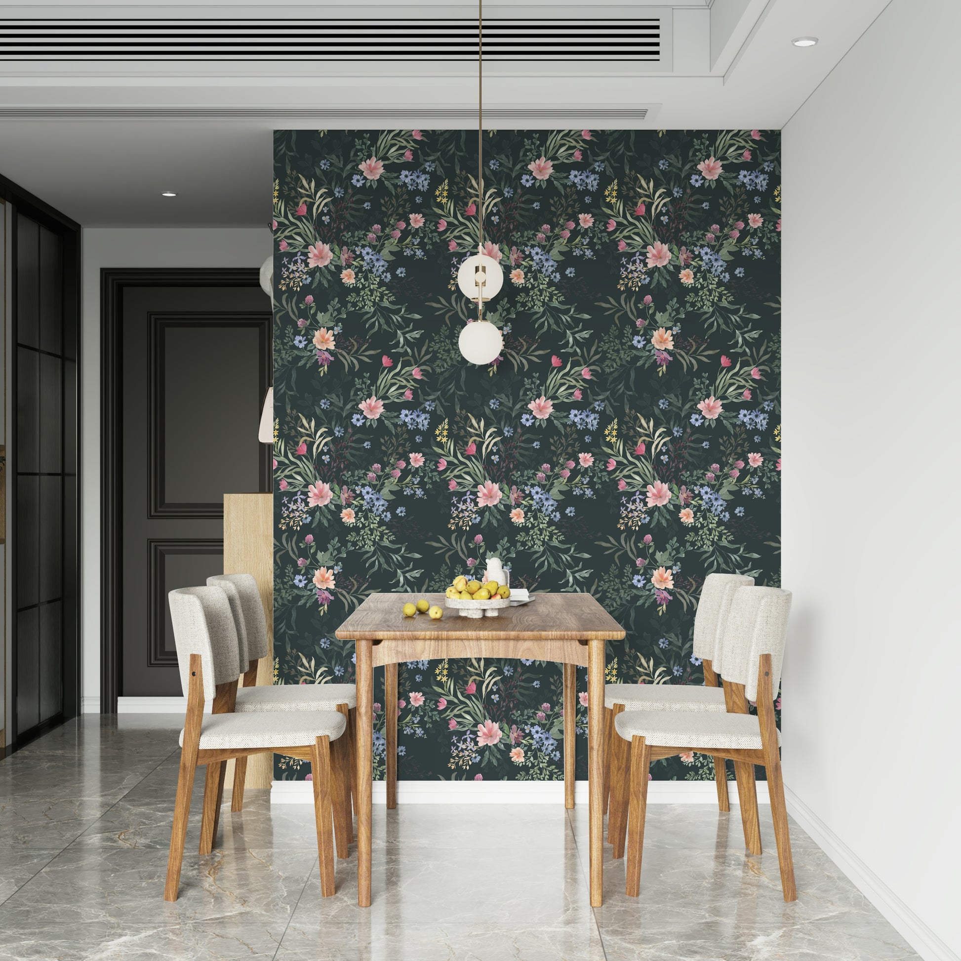 Soft-focus floral design creating a peaceful, ethereal wall backdrop.