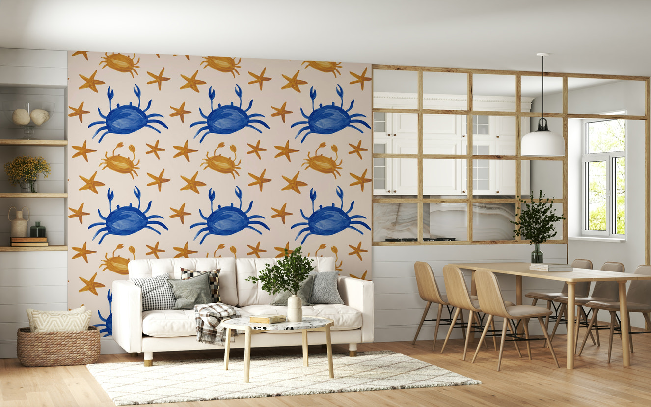Crabs and stars wallpaper featuring playful marine-themed illustrations.