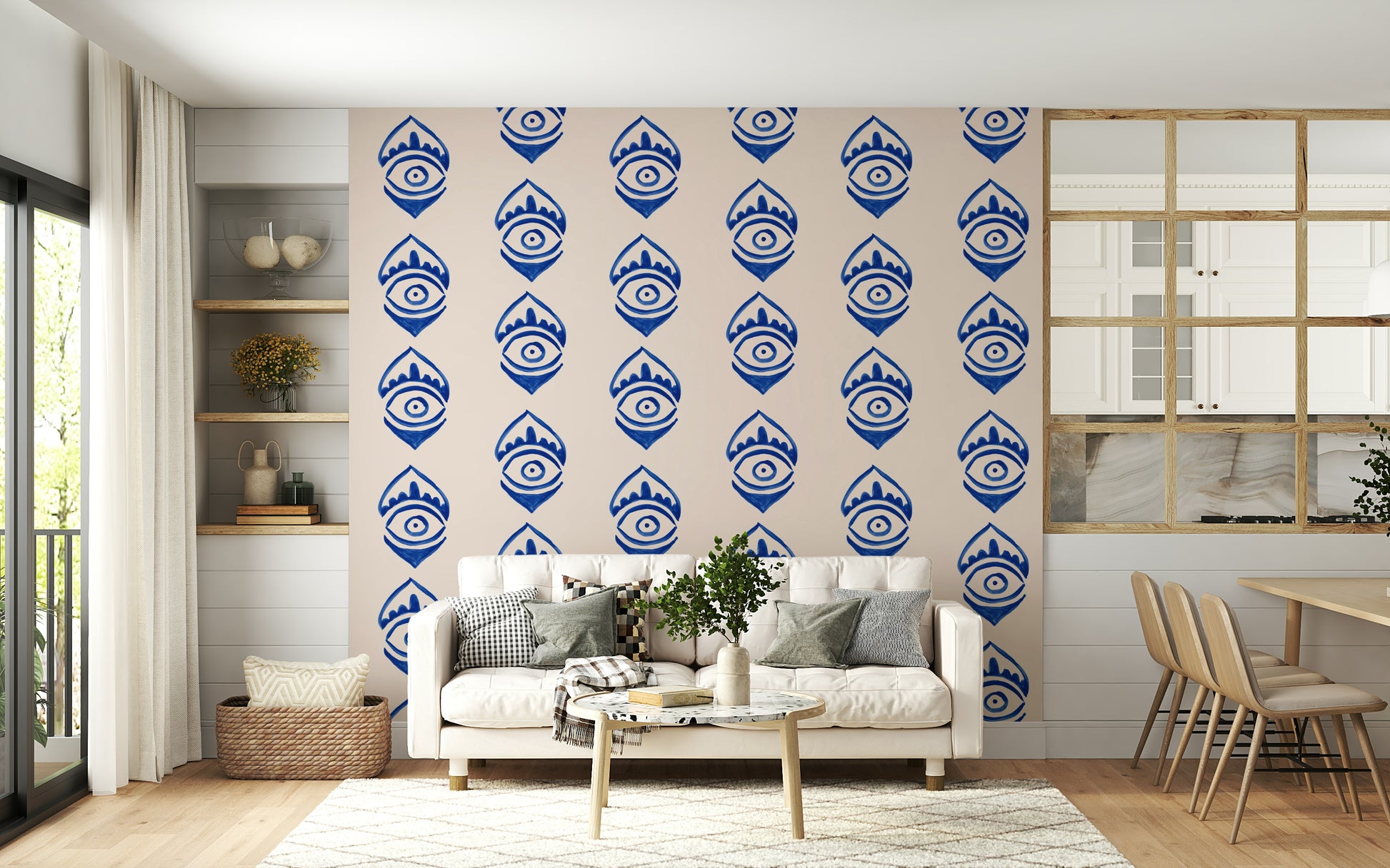 Indigo eye-themed wallpaper inspired by protective and decorative motifs.