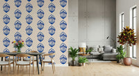 Graphic indigo eye pattern adding a mystical and contemporary touch to walls.