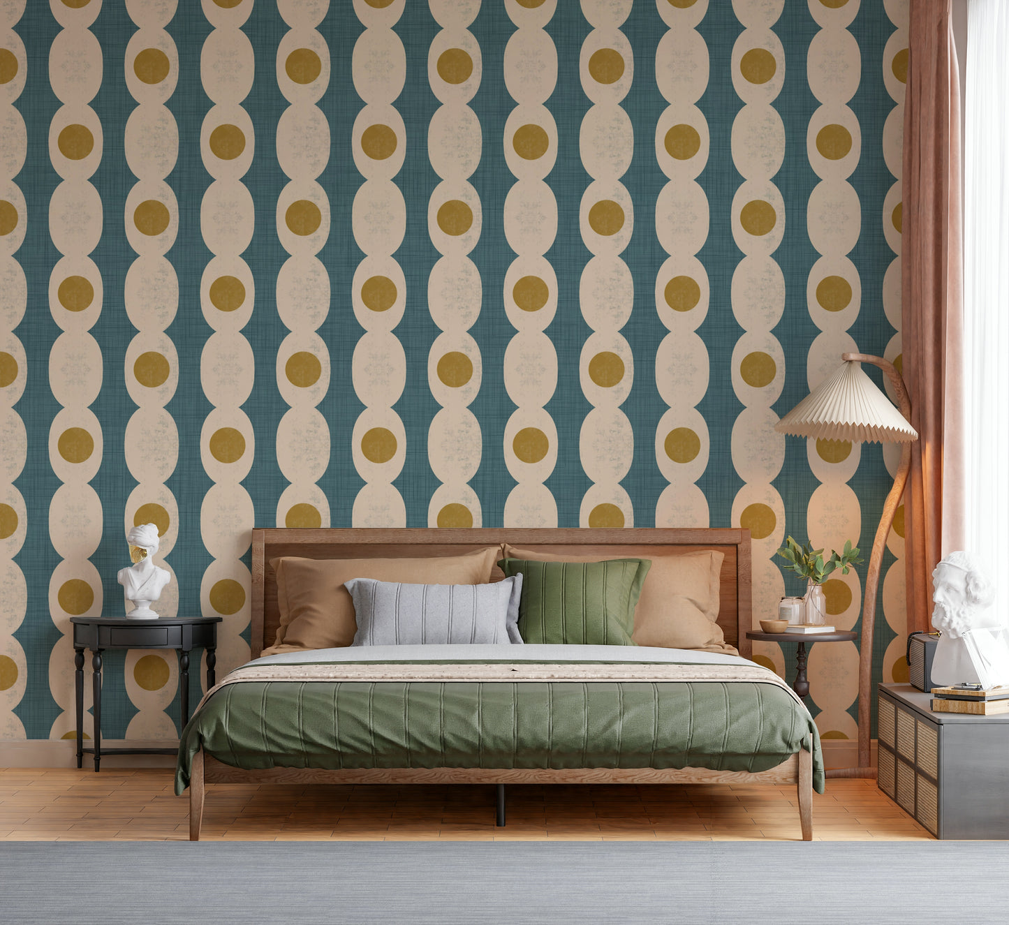 Mixed retro-inspired shapes forming a bold and artistic wallpaper design.