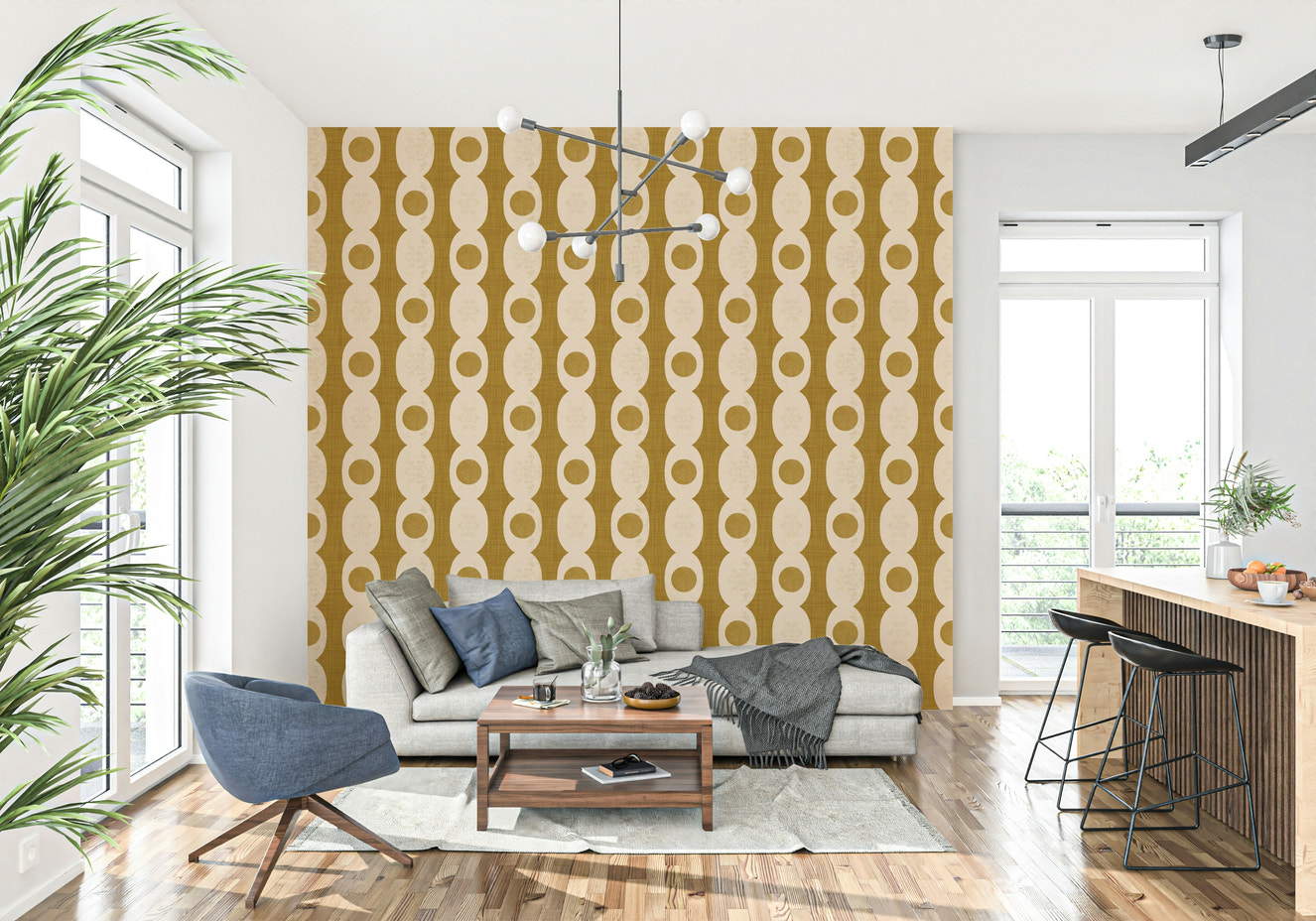 Retro ovals wallpaper featuring bold mid-century oval shapes in a playful layout.