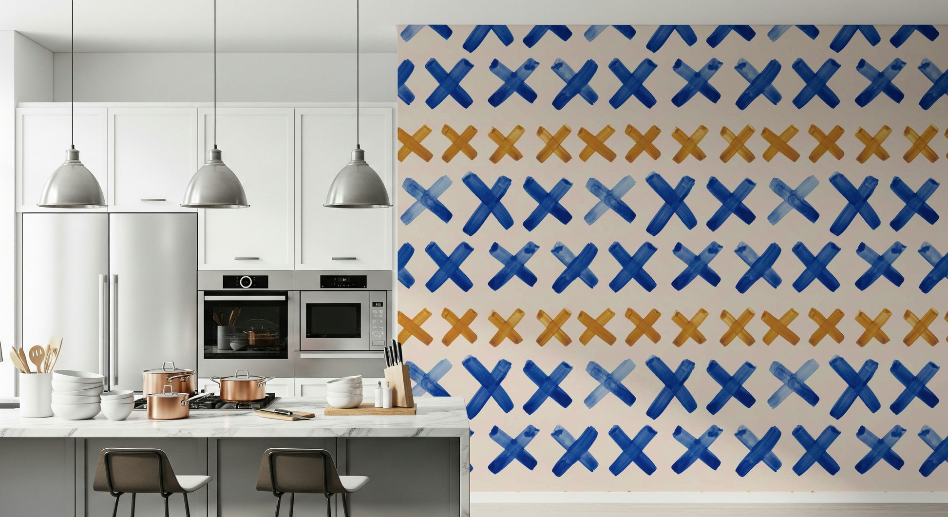 Art-inspired brushstroke pattern with crossed strokes in a simple layout.