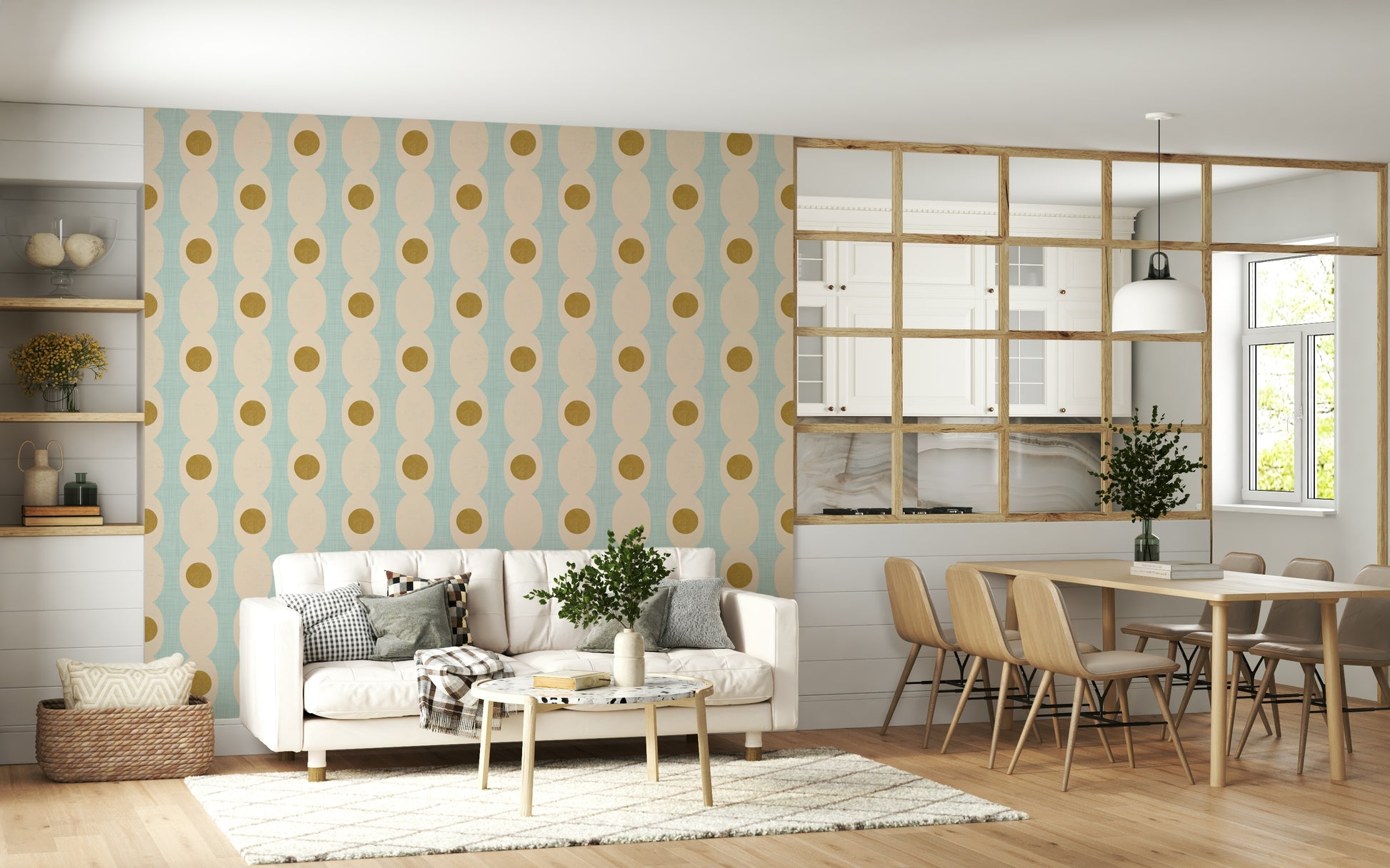 Hourglass-inspired geometric wallpaper with a smooth, flowing pattern.