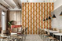 Geometric mid-century motif wallpaper adding a stylish retro touch.