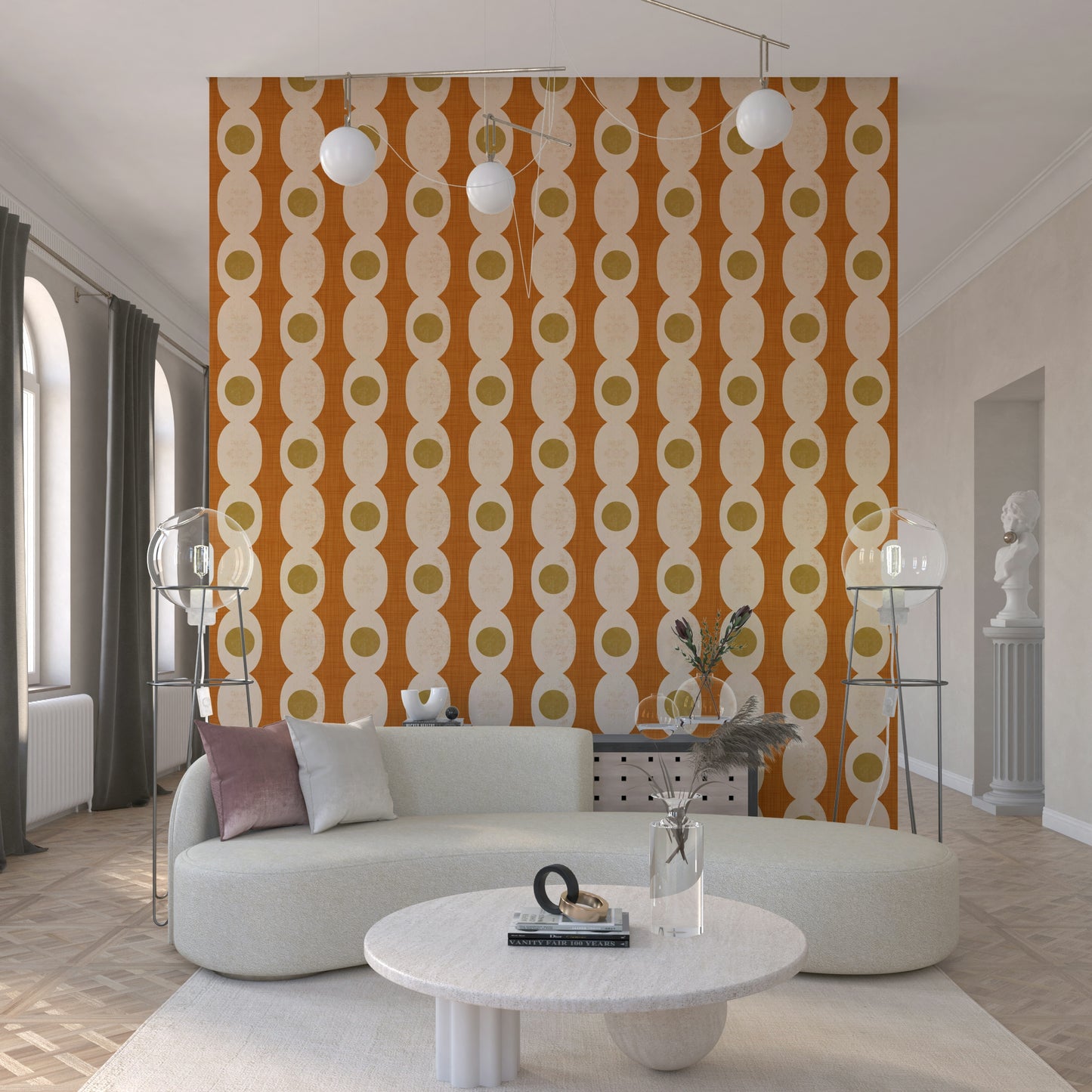 Retro-modern motif wallpaper perfect for adding a timeless vintage look.