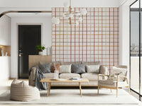 Warm checkered wallpaper with soft, cozy tones for a comforting interior look.