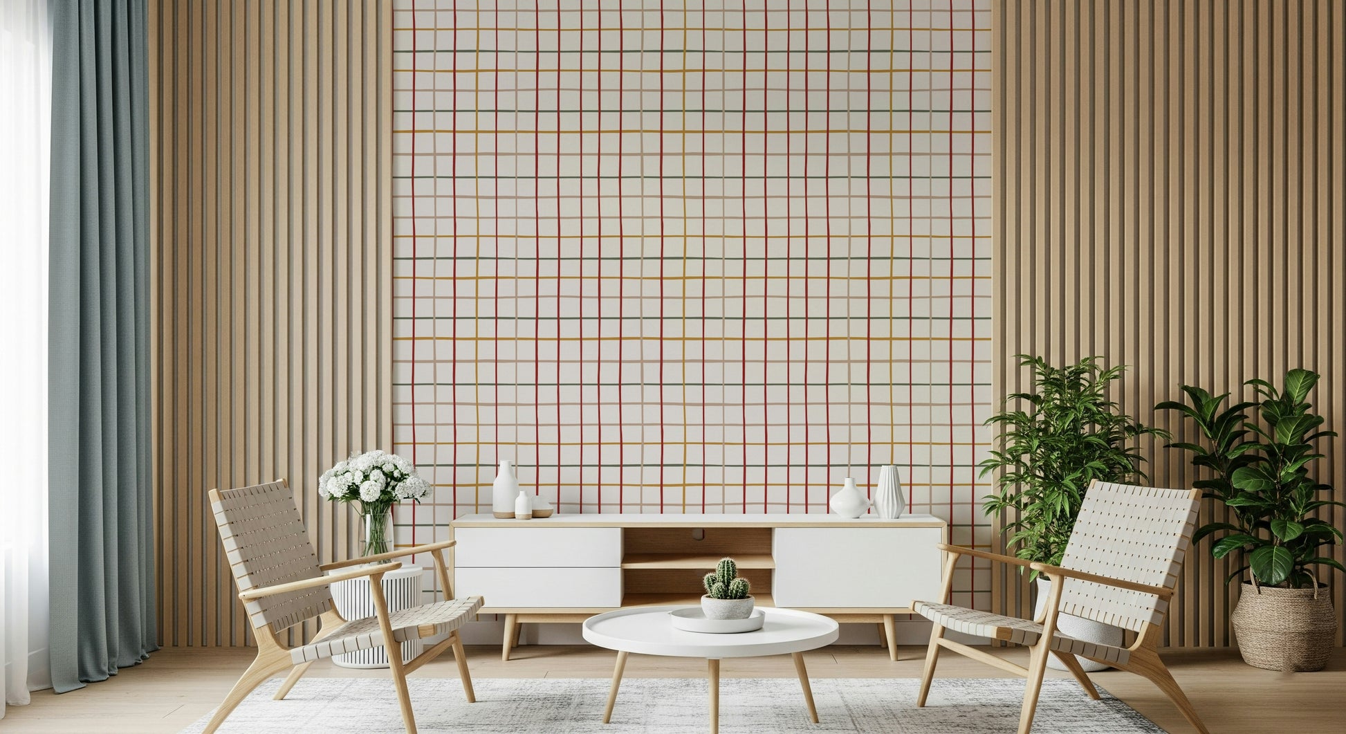 Simple warm-toned checkered design adding comfort and charm to walls.