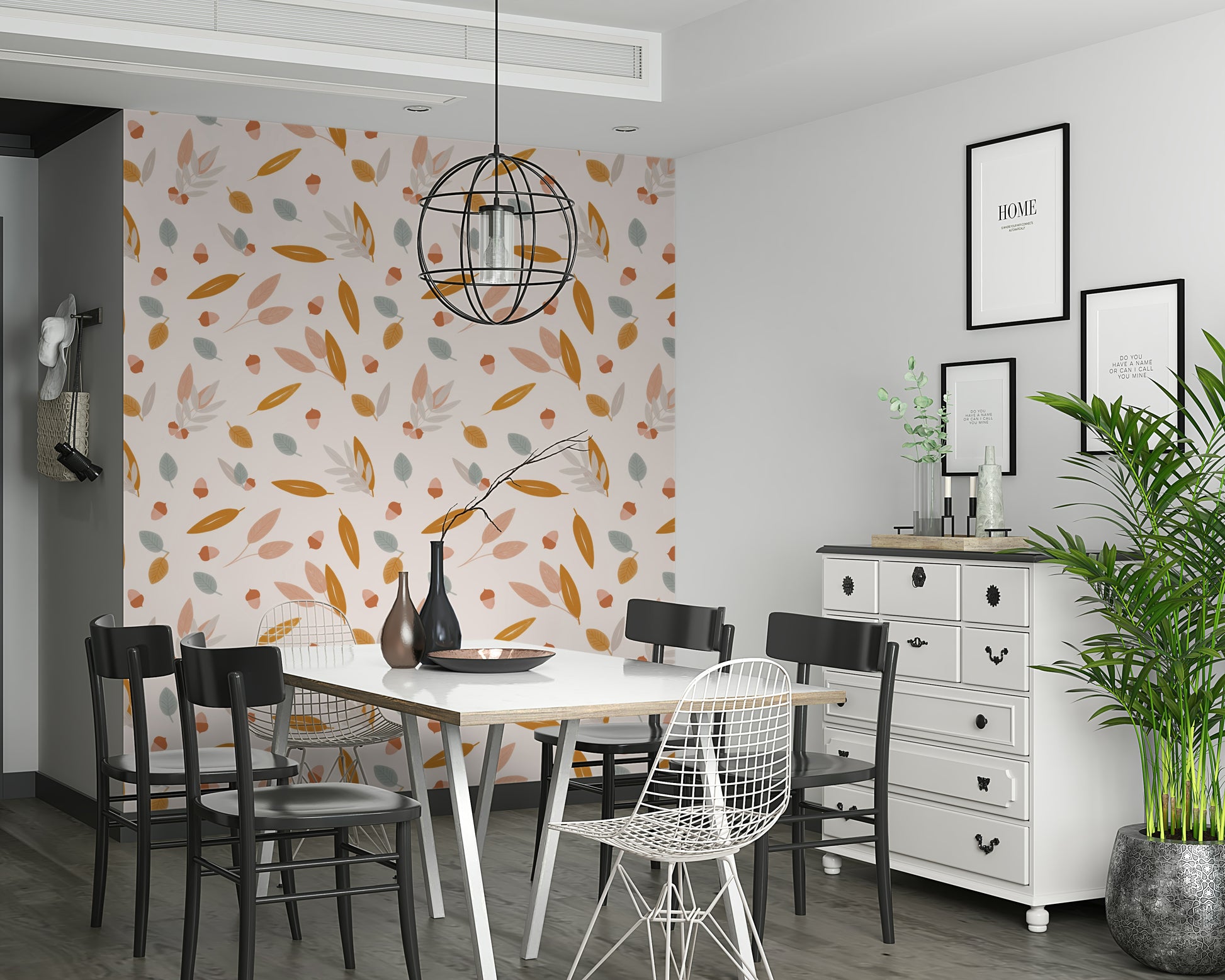 A minimal autumn wallpaper showcasing acorns and leaves in soothing pastel hues.