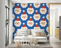 Cute festive wallpaper featuring hand-drawn Santa faces with snowy white beards.