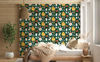 A joyful Christmas wallpaper filled with festive characters like Santa, snowmen, and reindeer.