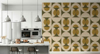 Retro geometric pattern wallpaper with repeating arcs arranged in a balanced grid.