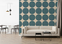 Contemporary wallpaper showcasing oversized teal circles in a uniform grid layout