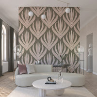 Desert Bloom Echo wallpaper showcasing symmetrical botanical designs with subtle geometric detailing.