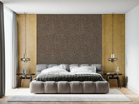Warm-toned wallpaper mural with intricate autumn-inspired starburst clusters.