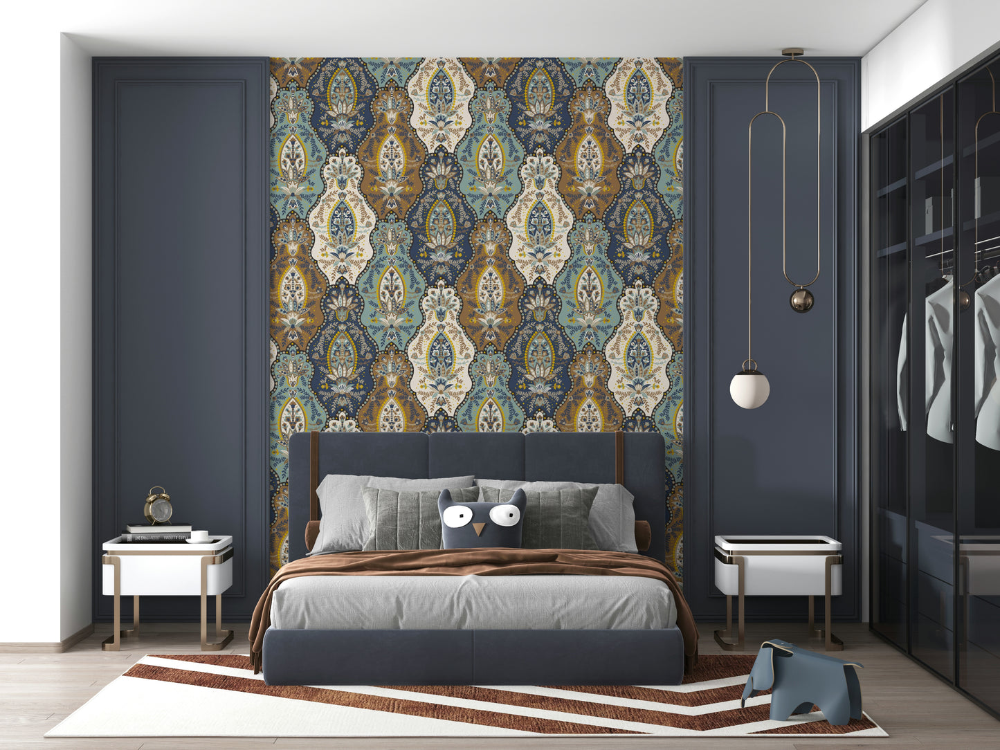 Decorative bohemian paisley wallpaper showcasing detailed floral and teardrop motifs.