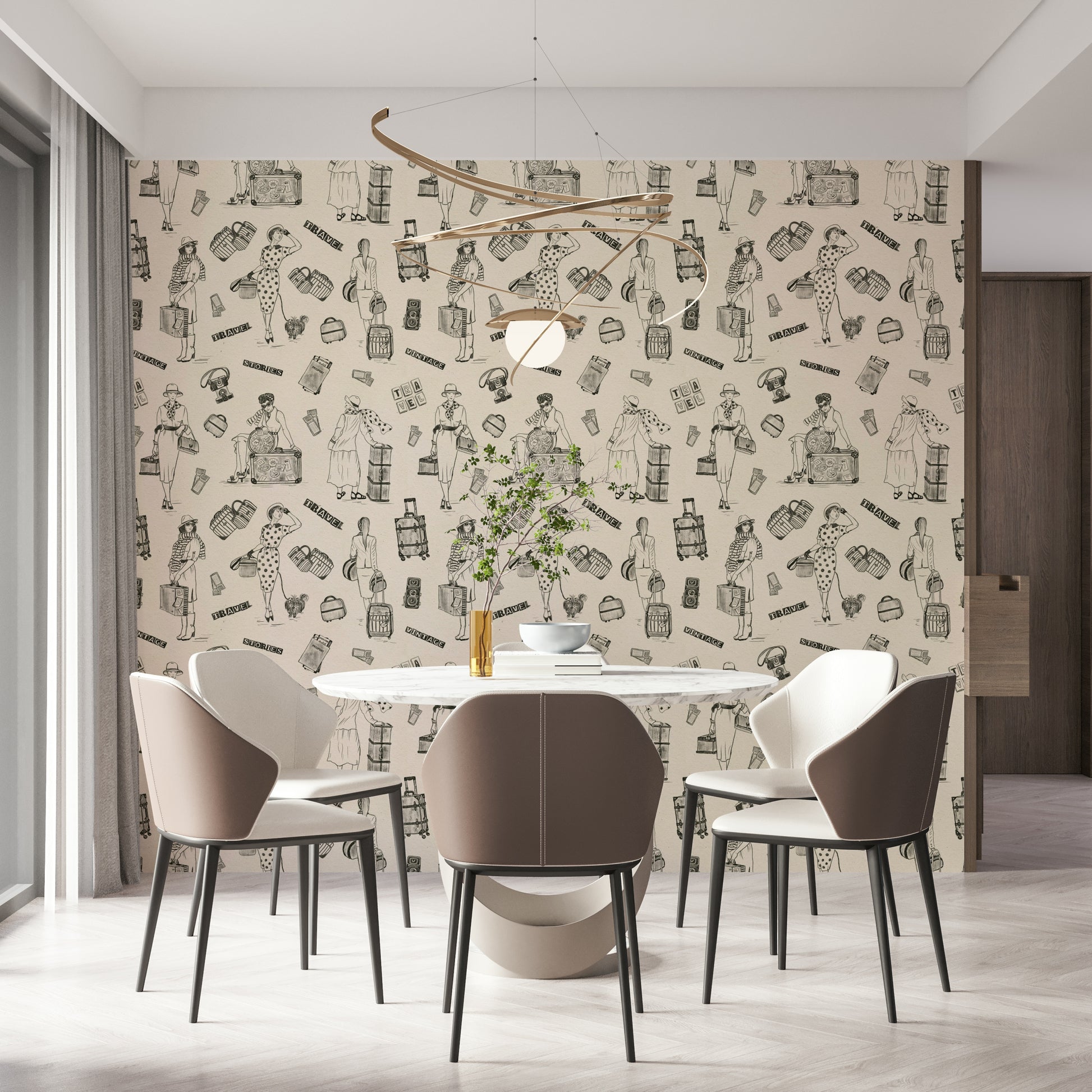 Whimsical sketch-style wallpaper celebrating global adventures and exploration.