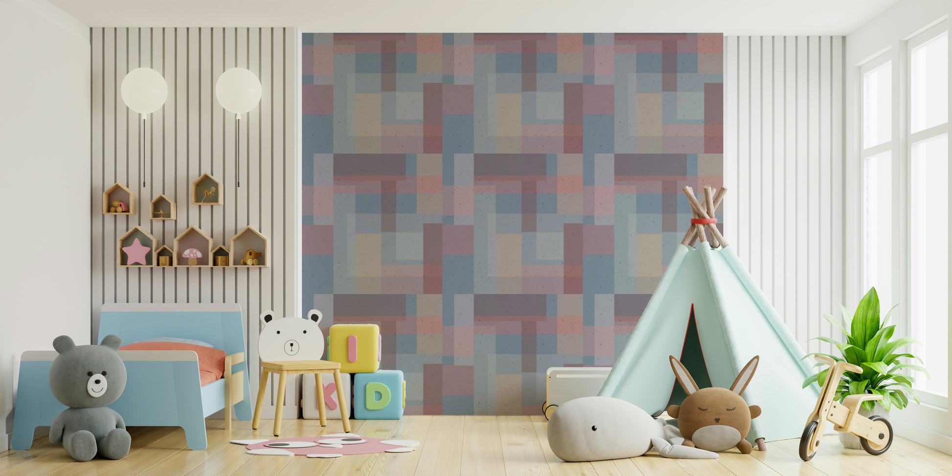 A modern wallpaper featuring soft gradient blocks in subtle, harmonious colors.