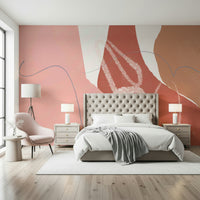 Organic blush shapes and sandy strokes forming a peaceful wave-like abstract wallpaper.