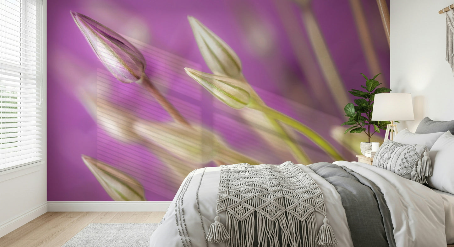 A calming wallpaper showcasing slender allium buds set against a smooth purple background.
