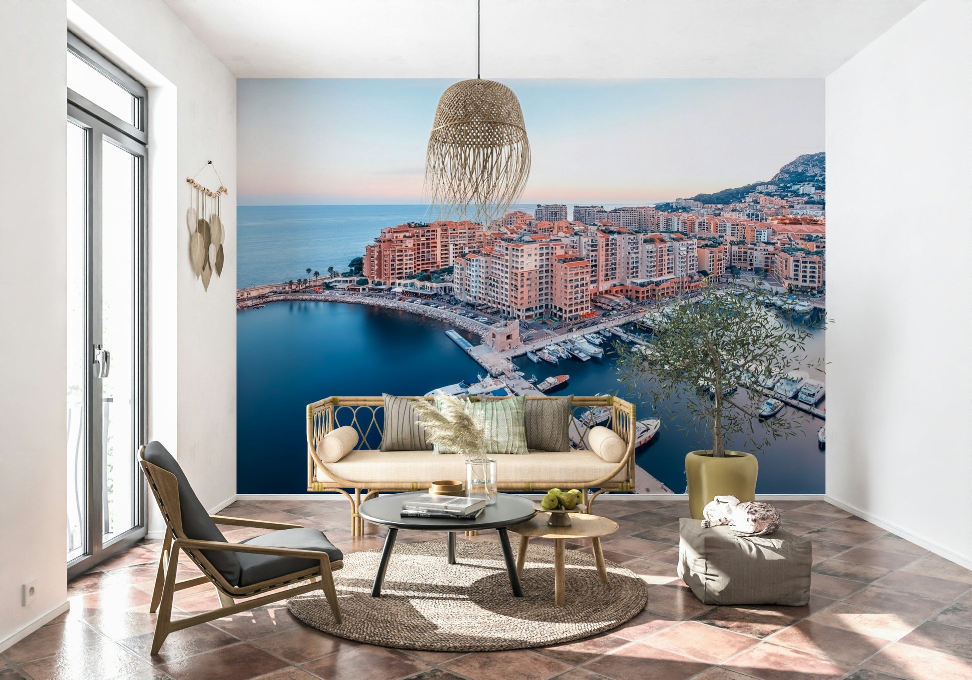 Monaco Marina cliffside wallpaper beautiful seaside horizon line.