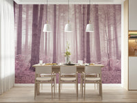 Winter woods Rose Forest foggy wall mural romantic landscape.