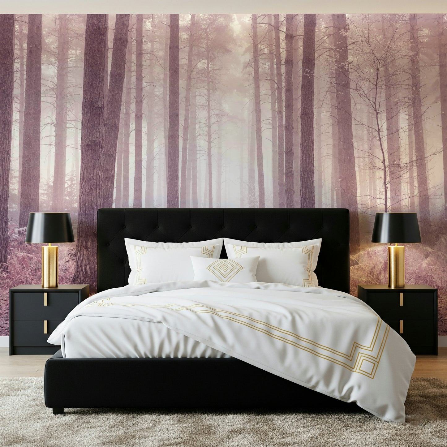 Abstract Rose Forest minimalist wall mural artistic trunks.