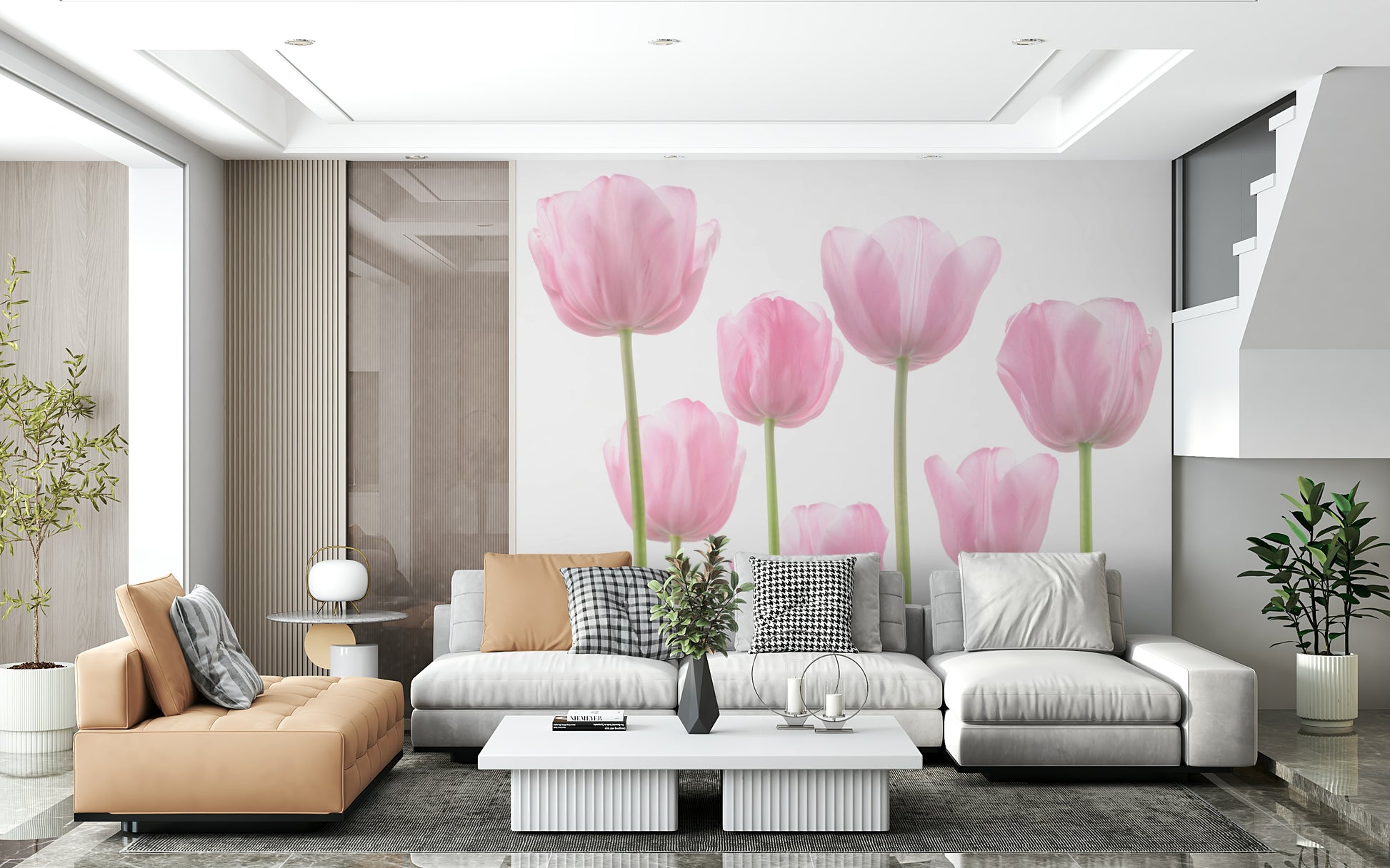 Glowing Tulip petals sheer wallpaper light exposure effect.