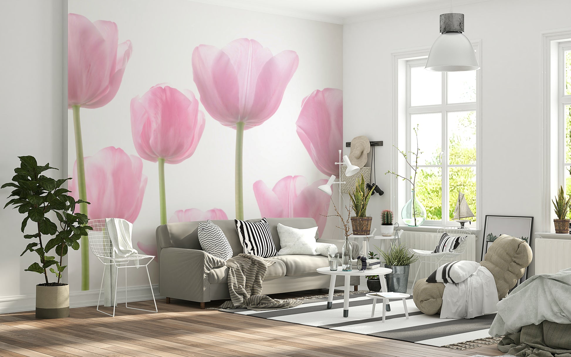 Soft pastel Tulip Bulbs bloom wall mural close-up.