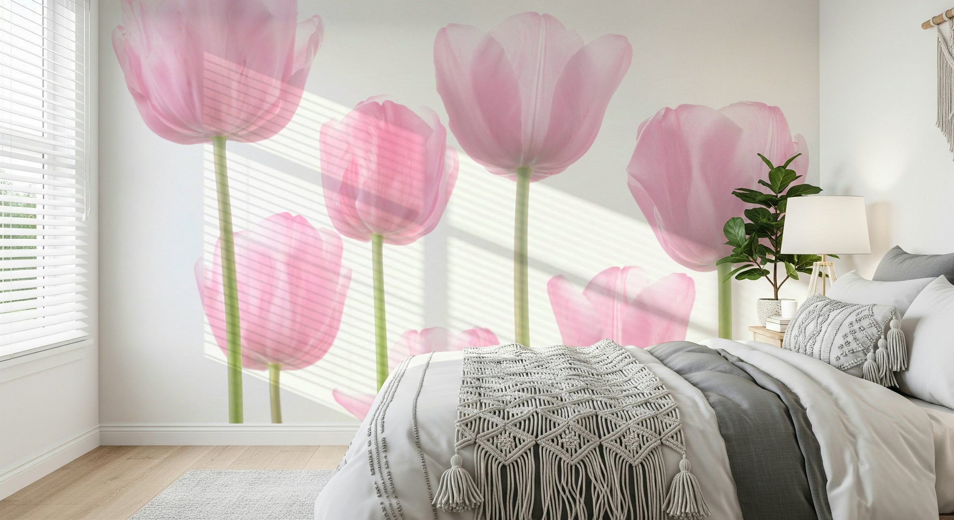 Magnificent Tulip stems upright wallpaper bright ambiance.