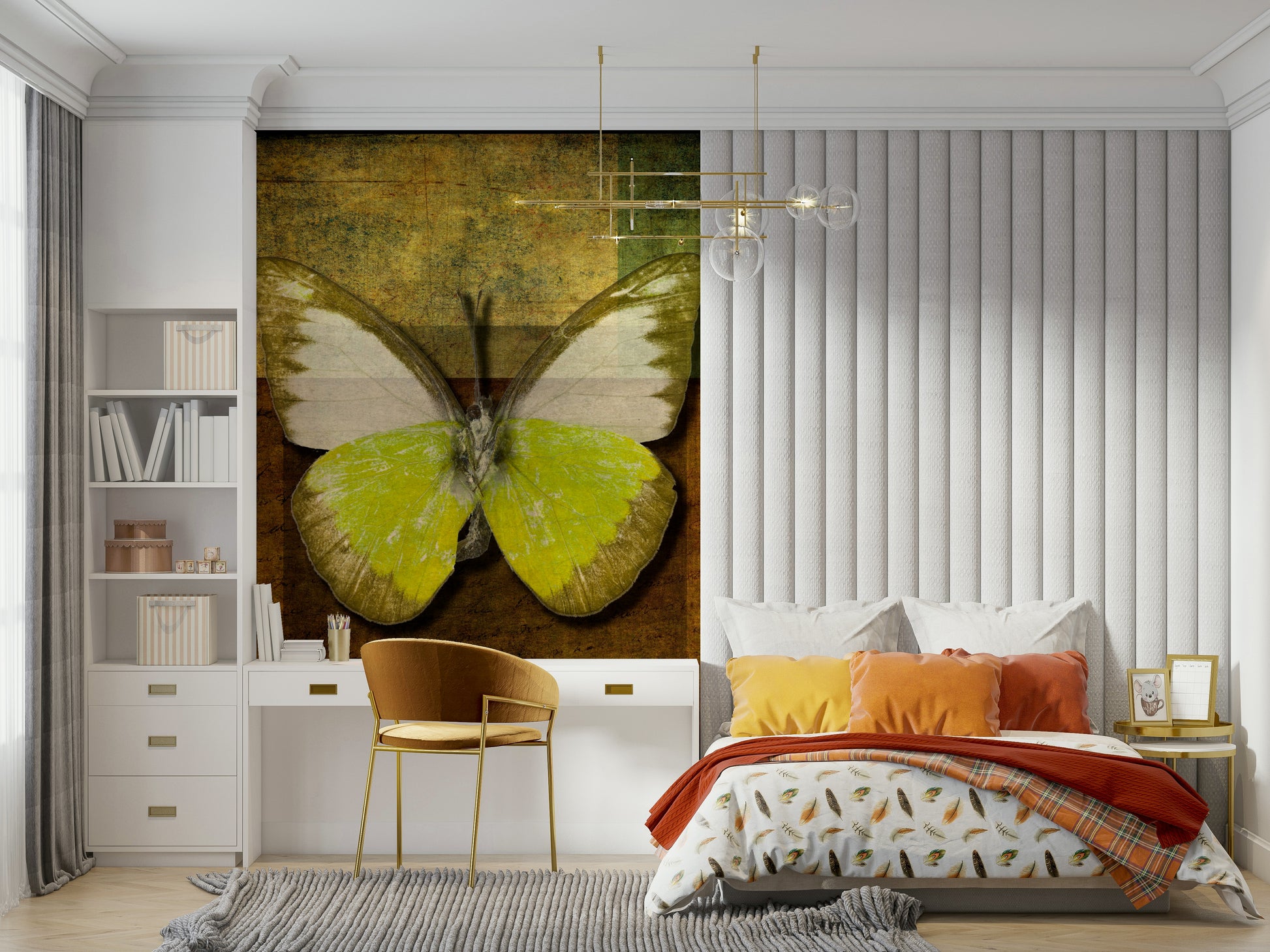 Textured insect design Butterfly Vintage Hues mural room decoration.