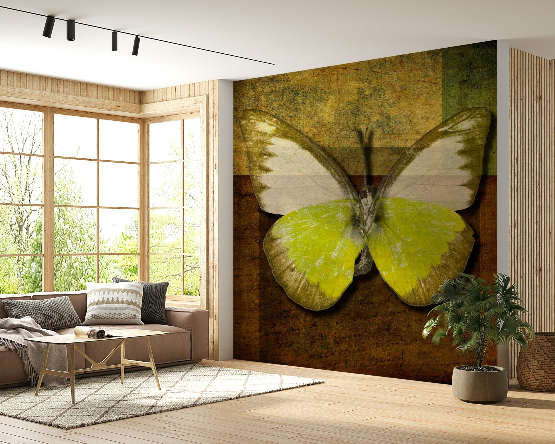 Butterfly Hues elegant wall mural vintage collage background script.
