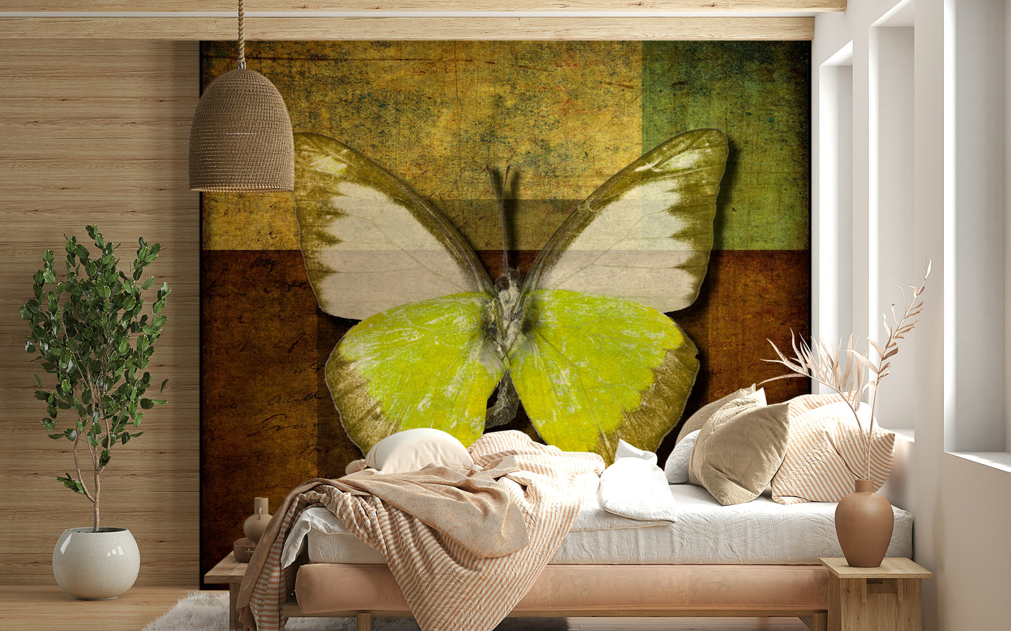 Vintage Butterfly Wallpaper Golden yellow lower wings layered color design.
