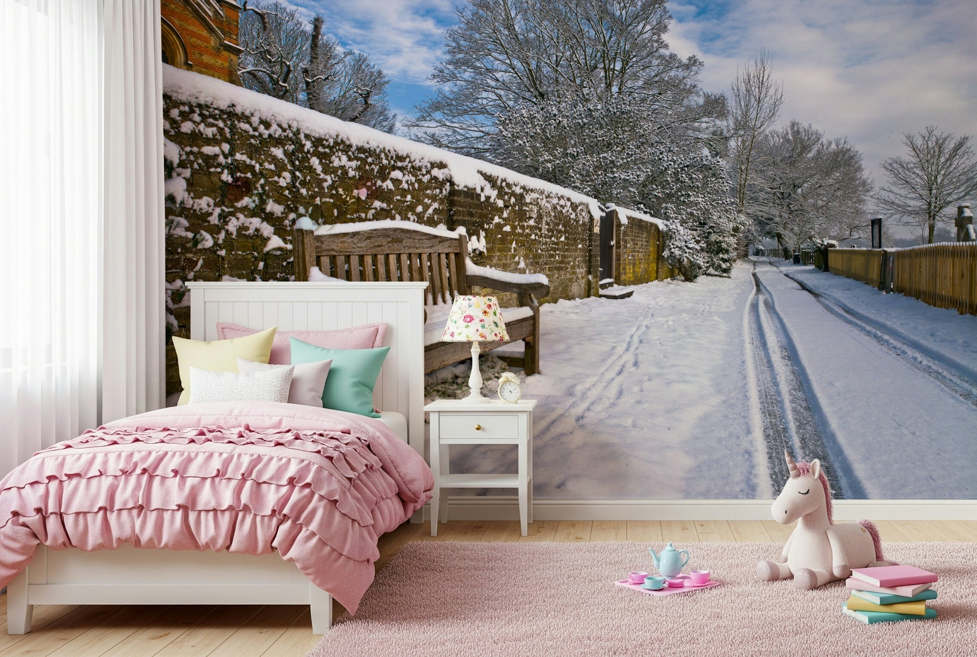 Winter Retreat Mural Cold landscape showing a heavy layer of fresh snowfall.