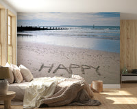 Sunlight reflecting on waves Happy Beach mural wonderful day.