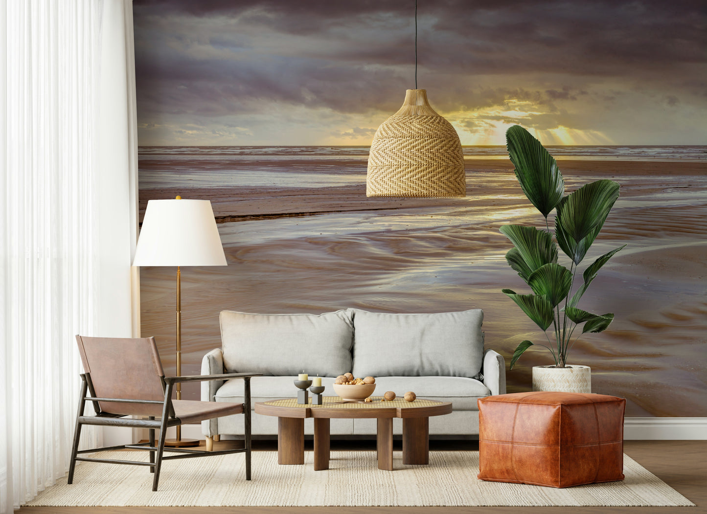 Dramatic sea view Blackpool beach Sunset wallpaper sand ripples