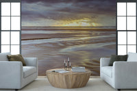 Reflective wet sand Blackpool beach Sunset mural intense sky colors