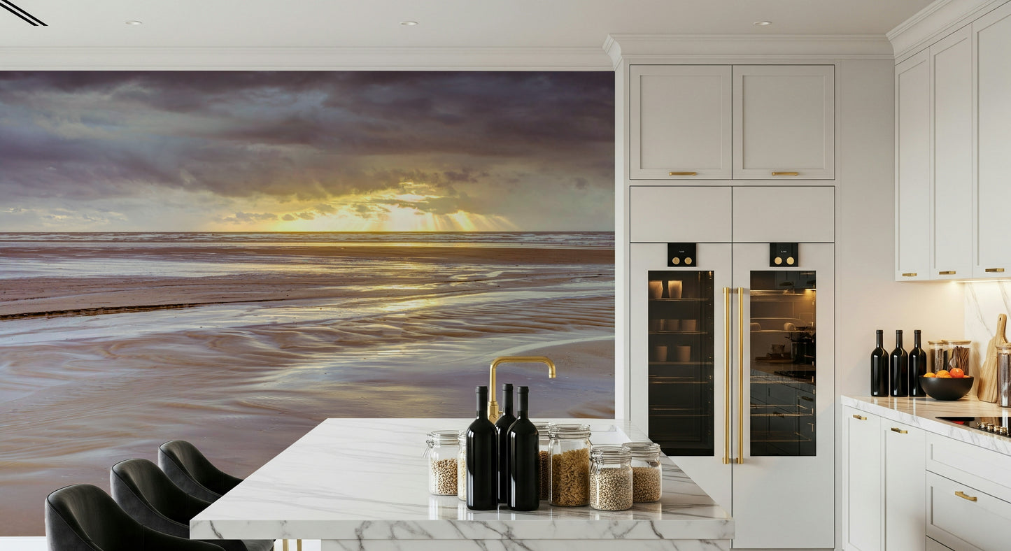 Evening glow Blackpool beach Sunset landscape wallpaper serene ocean