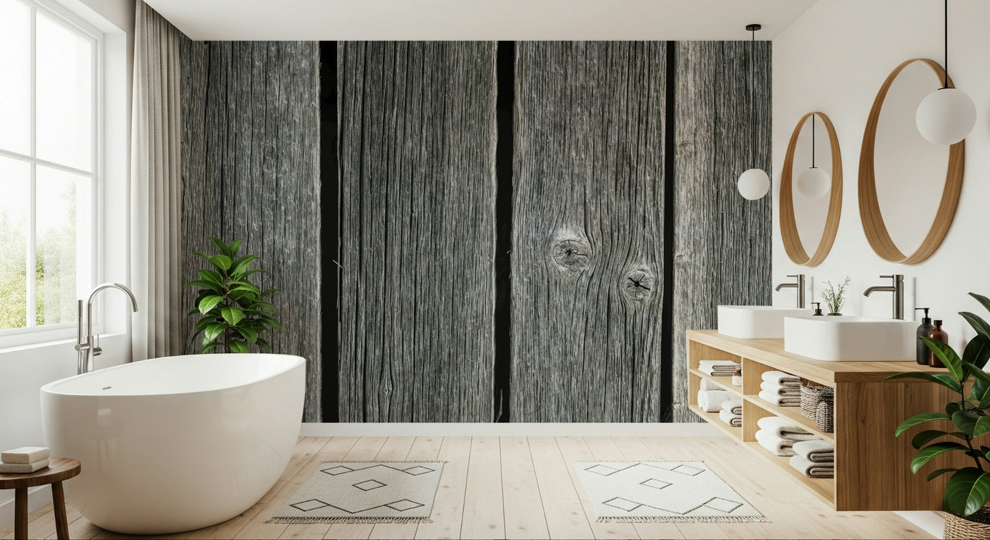Authentic wood grain mural, fissured surface, reclaimed wood wallpaper.