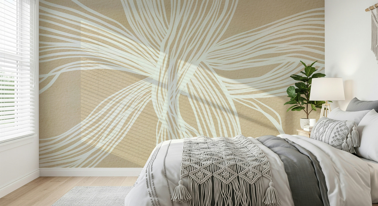 Flowing Lines wallpaper soft beige white strands intricate abstract design